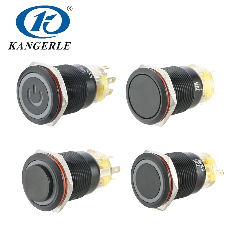 19MM黑色金屬按鈕開關自復自鎖環形電源燈